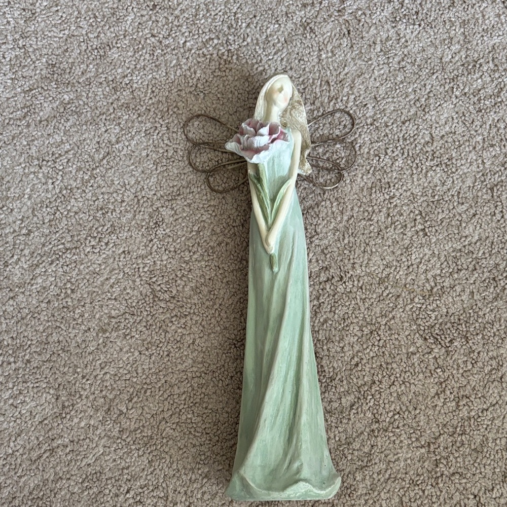 Hallmark Angel Figurine with Green Dress and Pink Flowers